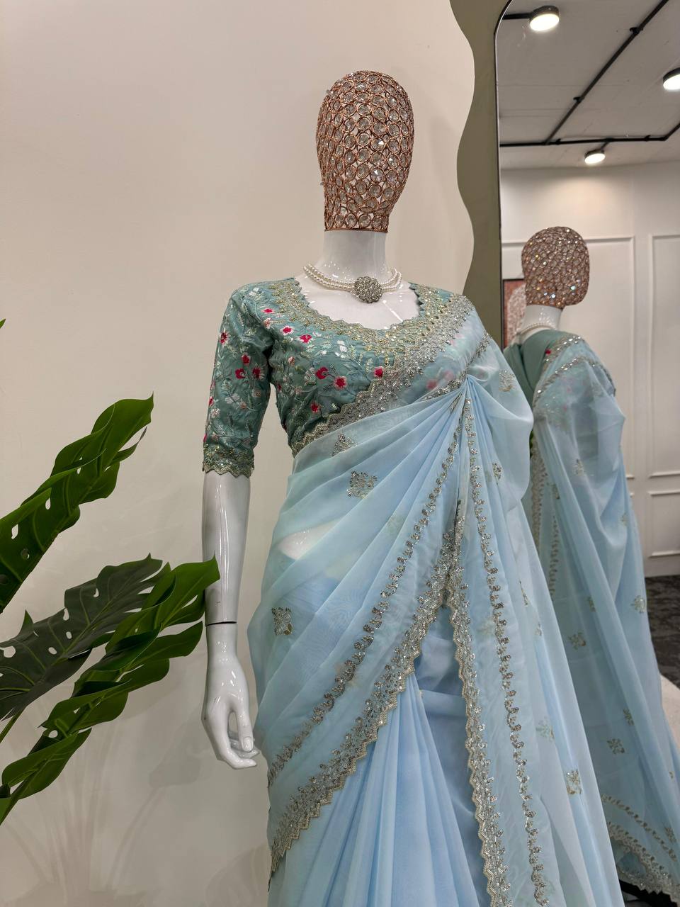 Sky Blue Tibby Silk Saree