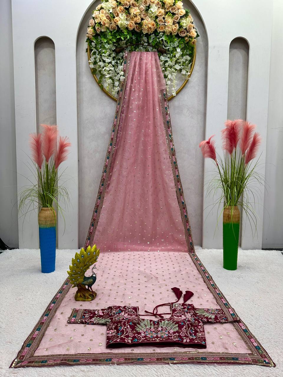 Pink Heavy Organza Silk Sequnce Saree