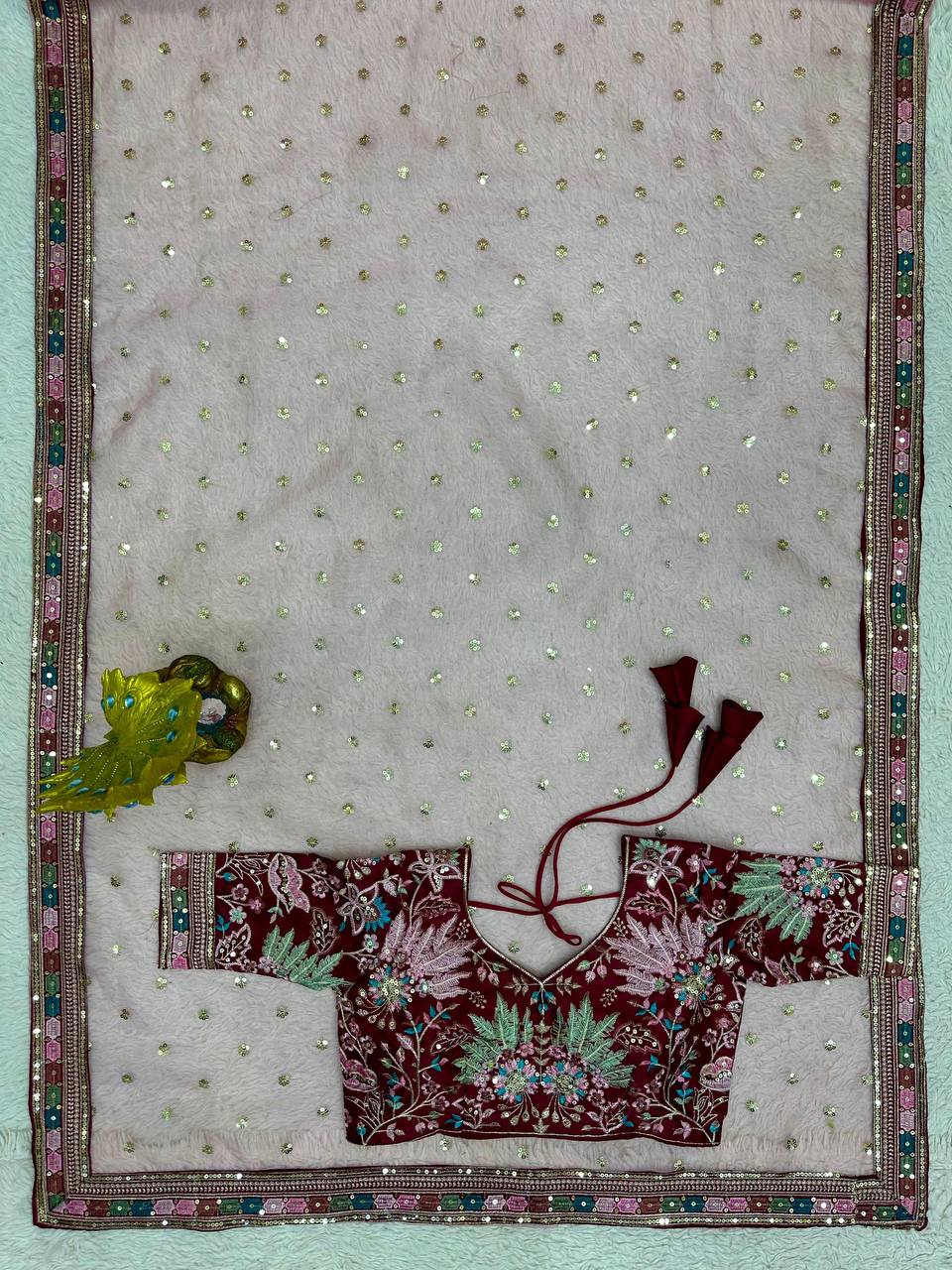 Pink Heavy Organza Silk Sequnce Saree