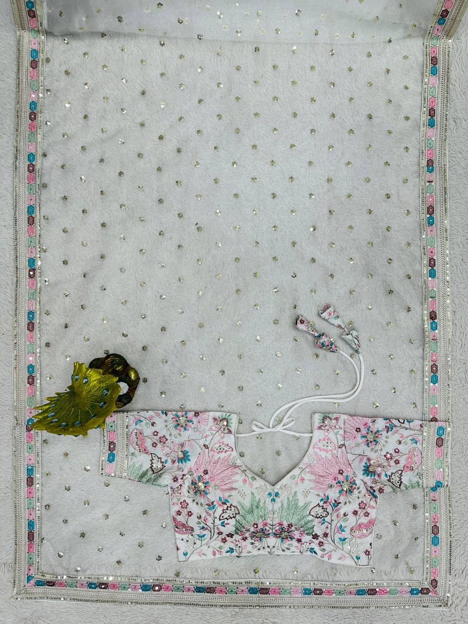 White heavy Organza Silk Sequnce Saree