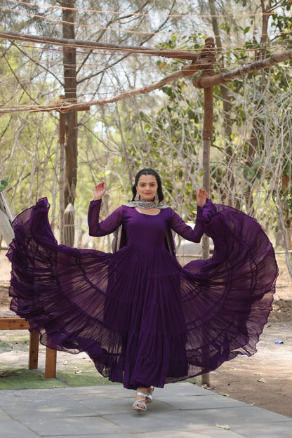 Designer Maroon Faux Georgette Gown With Dupatta