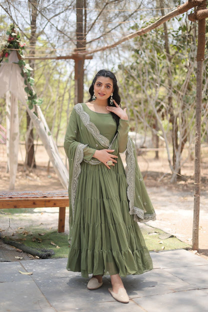 Designer Maroon Faux Georgette Gown With Dupatta
