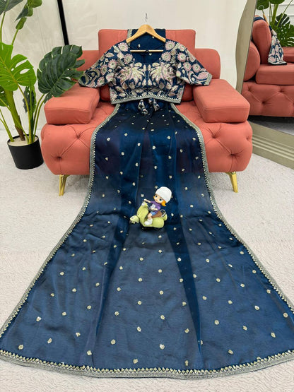 Dark Blue JImmy Chu Sequnce Work Saree
