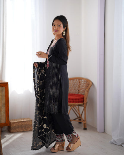 Elegant Chinon Silk Co-Ord Set with Sequence & Lace Detailing"