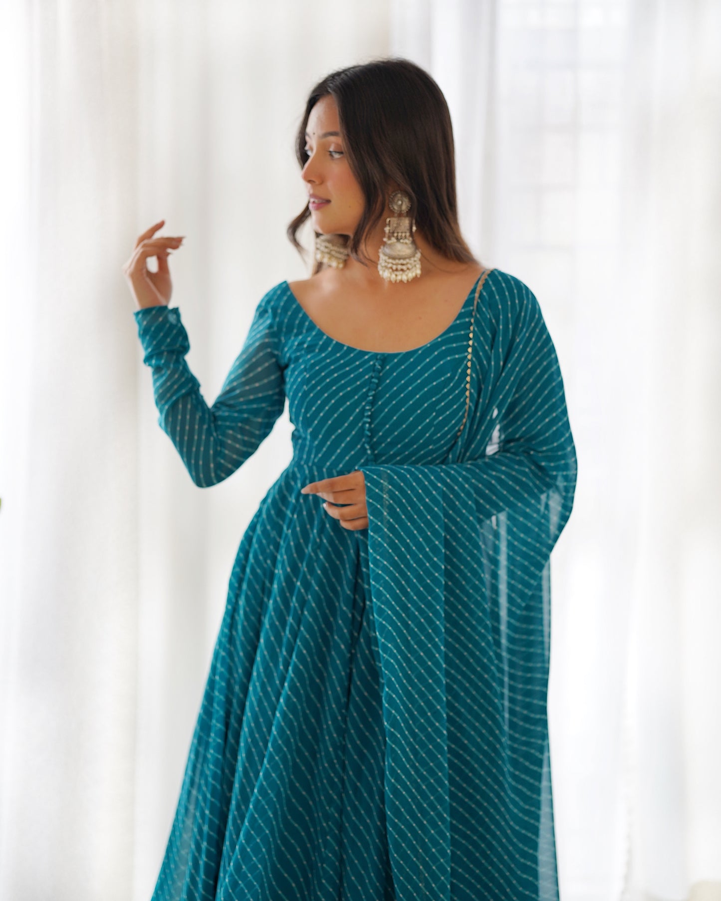 RAMA GREEN  LEHRIYA ANARKALI 3PC KURTA SET