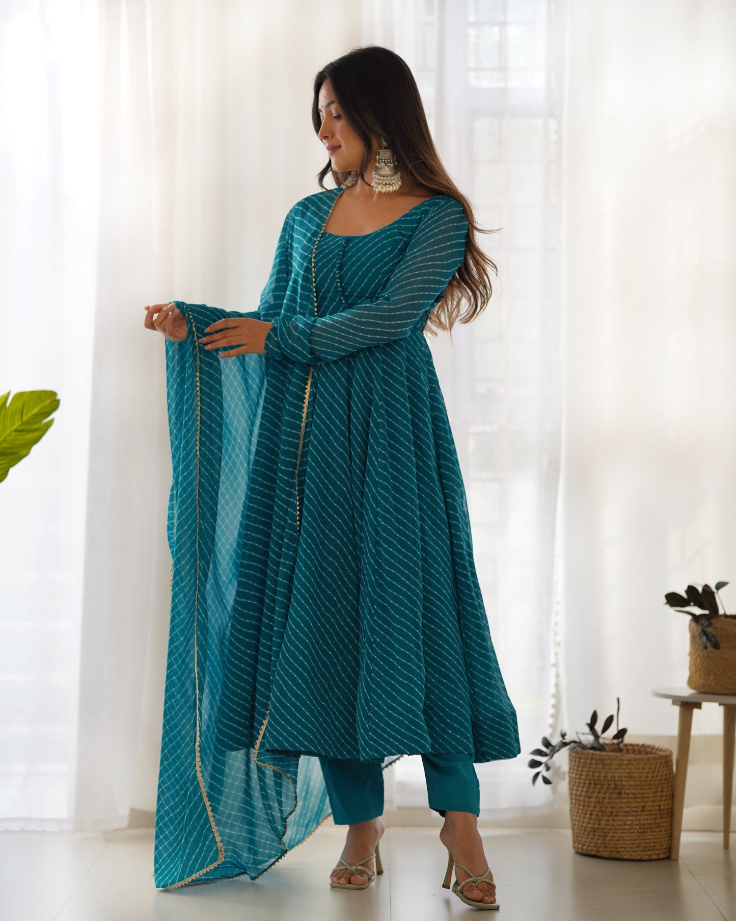 RAMA GREEN  LEHRIYA ANARKALI 3PC KURTA SET