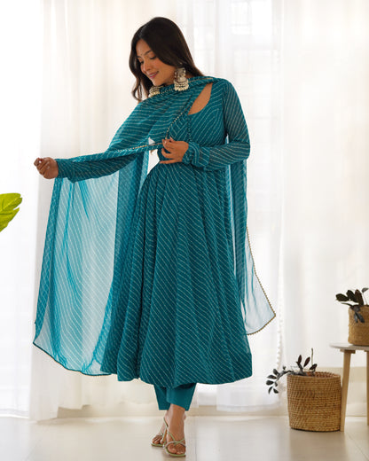 RAMA GREEN  LEHRIYA ANARKALI 3PC KURTA SET