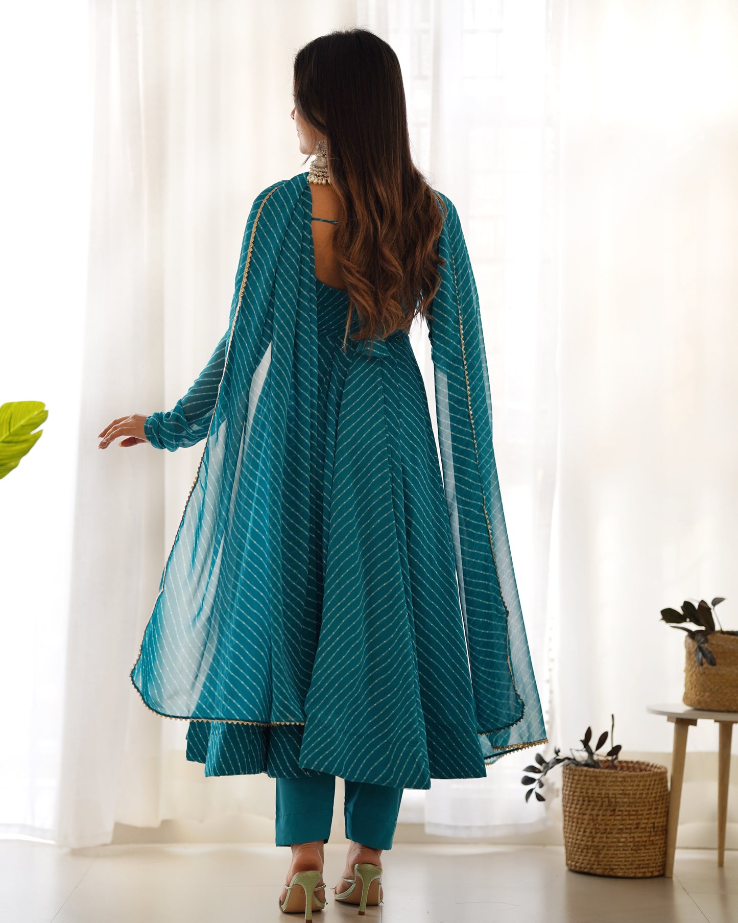 RAMA GREEN  LEHRIYA ANARKALI 3PC KURTA SET