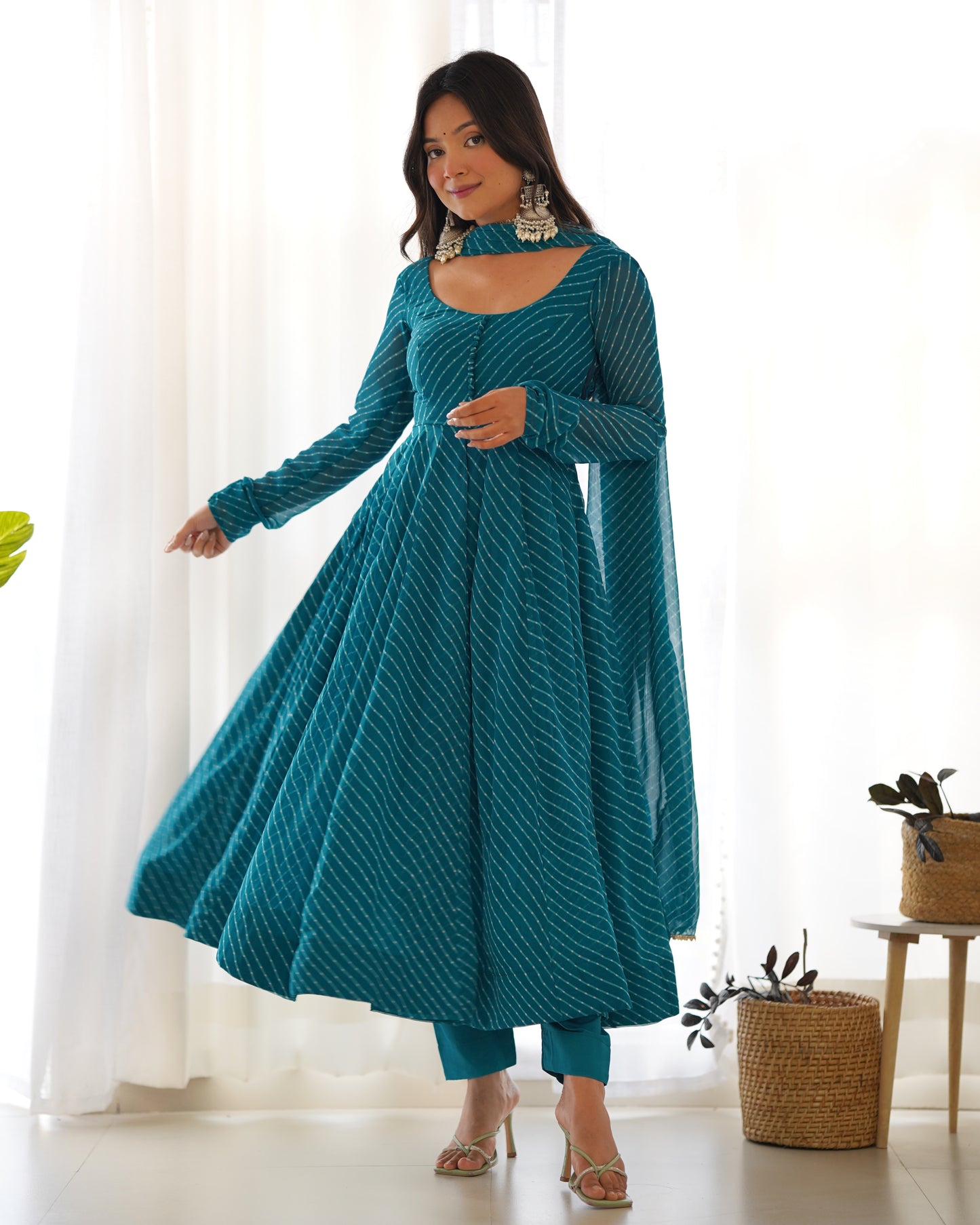 RAMA GREEN  LEHRIYA ANARKALI 3PC KURTA SET