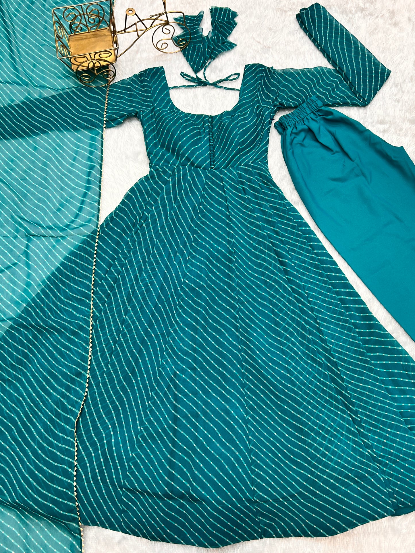 RAMA GREEN  LEHRIYA ANARKALI 3PC KURTA SET