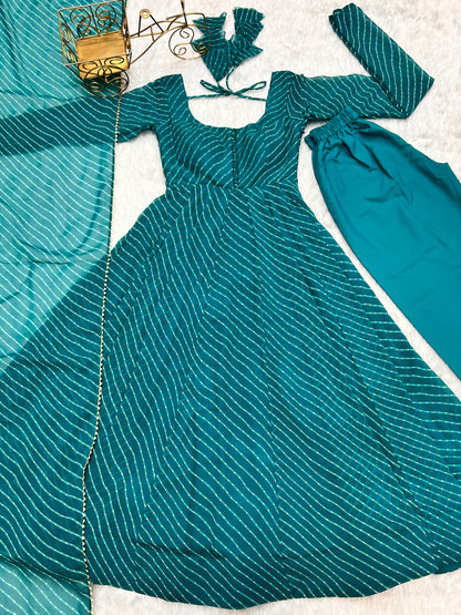 RAMA GREEN  LEHRIYA ANARKALI 3PC KURTA SET
