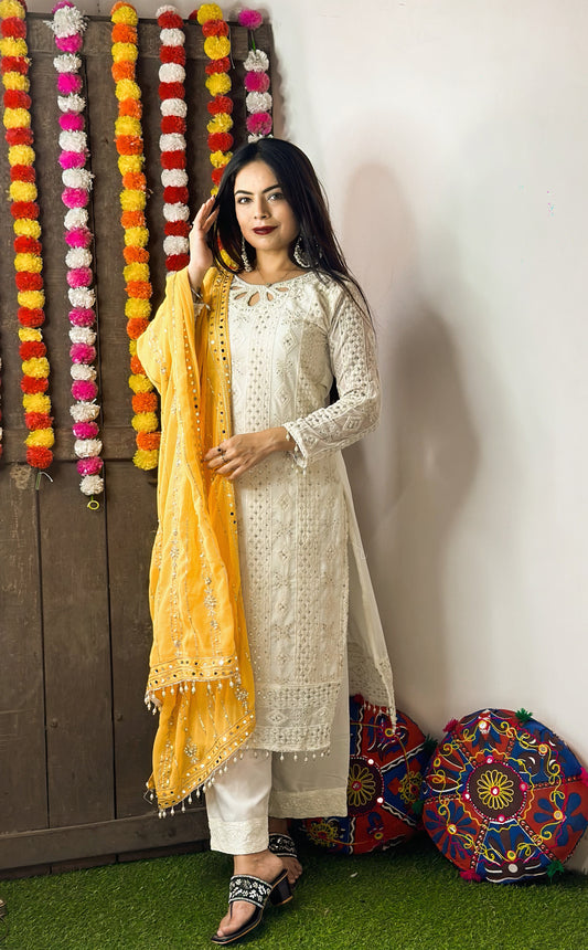 NAVELI EID WHITE AND YELLOW DUPPATA SPECIAL