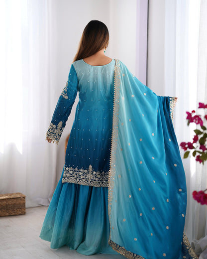 Chinon Silk Plazo Set with Rivet Moti Work