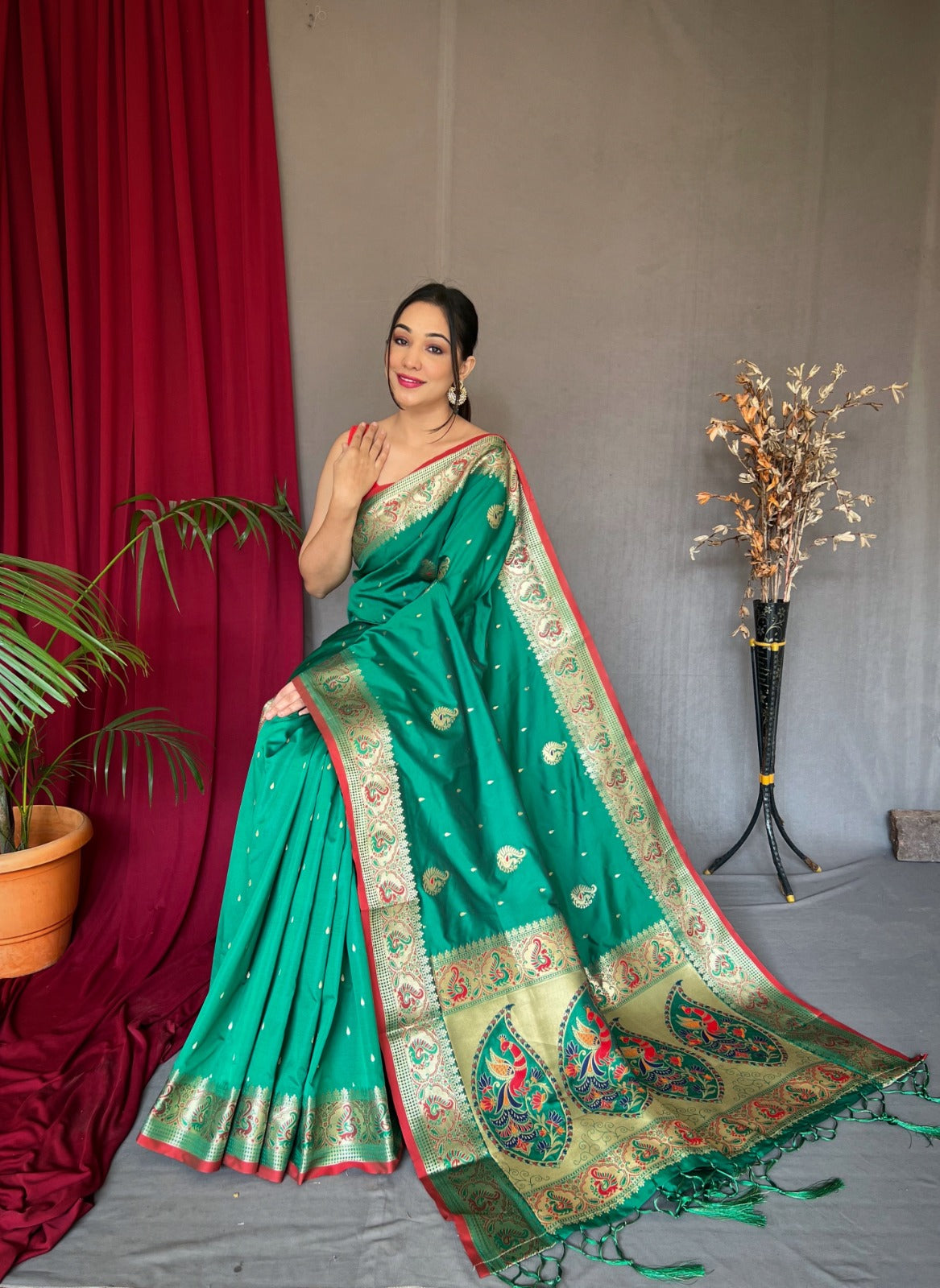 NAVY BLUE MEENA MOR PURE PAITHANI SILK SAREE