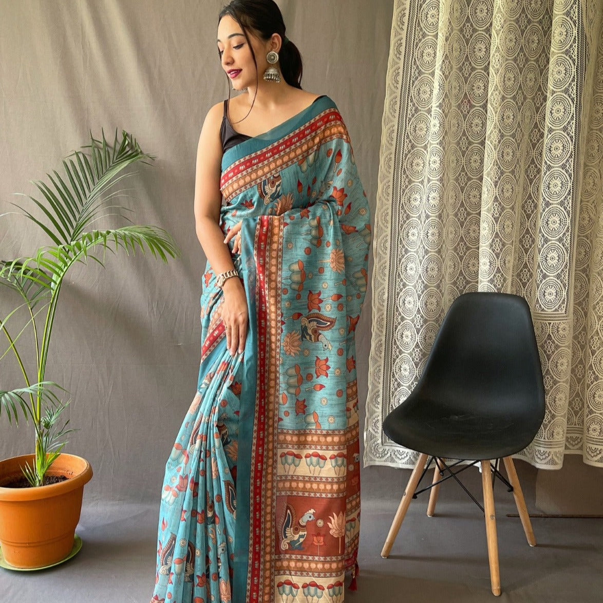DIGITAL PRINT BLUE COLOR PURE MALAI COTTON SAREE