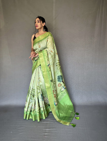 PURE TUSSORE SILK WHITE COLOR CONCEPTUALPRINT SAREE