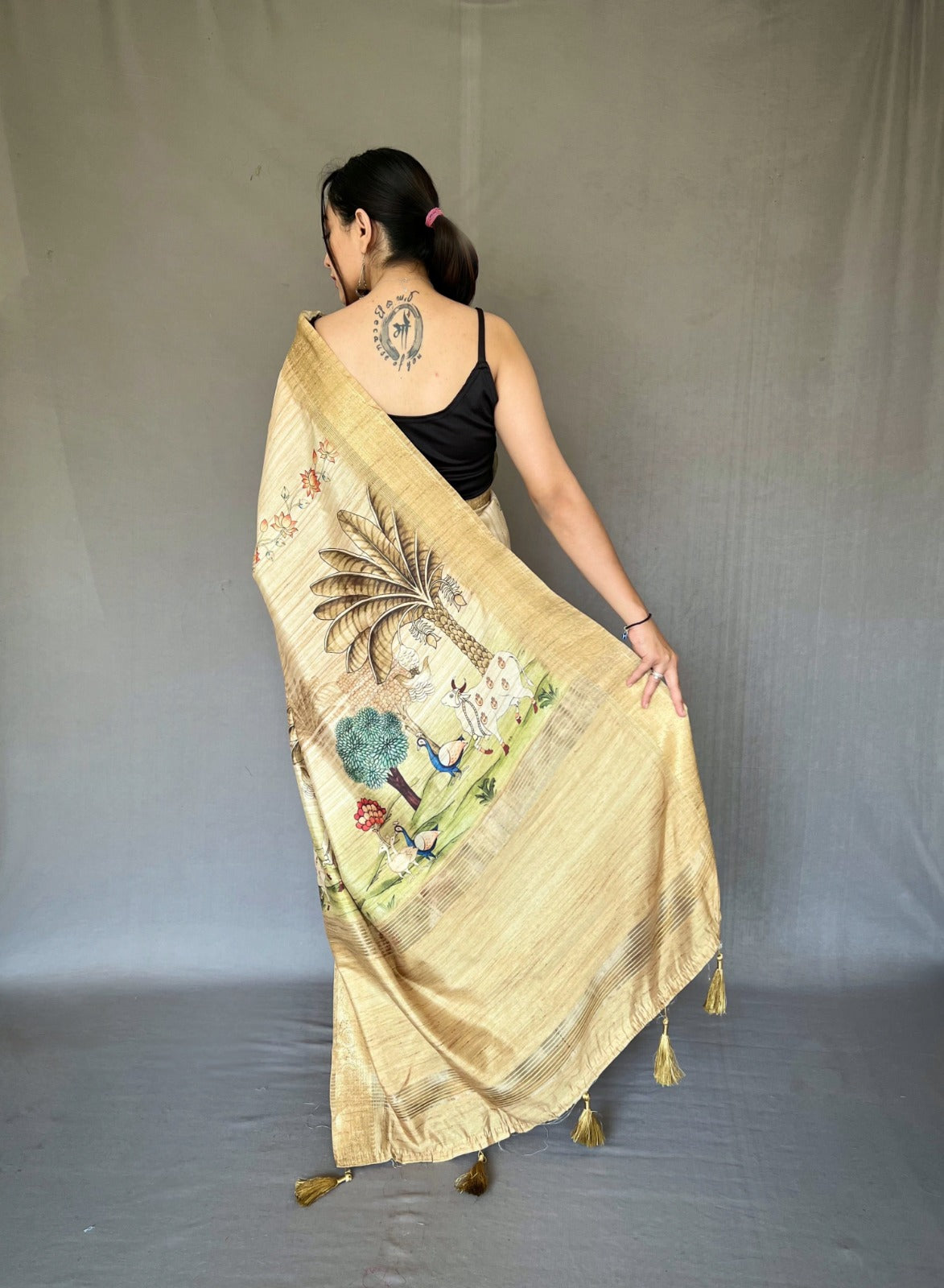 PURE TUSSORE SILK WHITE COLOR CONCEPTUALPRINT SAREE