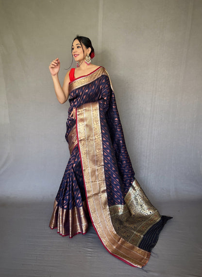 RICH AND INTRICATELY RANI PINK COLOR JACQUARD CONTRAST SILK SAREE