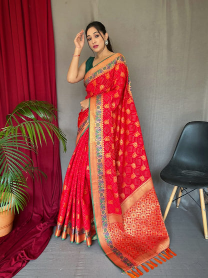 BEAUTIFUL ORANGE COLOR  PURE KUTCHI PATOLA SILK SAREE