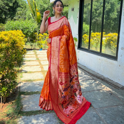 PURE SOFT PAITHANI  SILK ORANGE COLOR SAREE