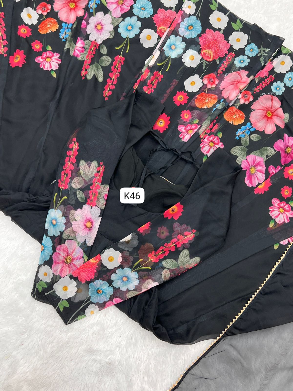 BLAK FLORAL PRINT WITH  BADLA ZARI WORK ANARKALI 3PC KURTA SET