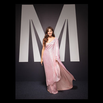 CHERRY PINK COLOR HANDCRAFTED SEQUINS EMBROIDERY WORK SAREE