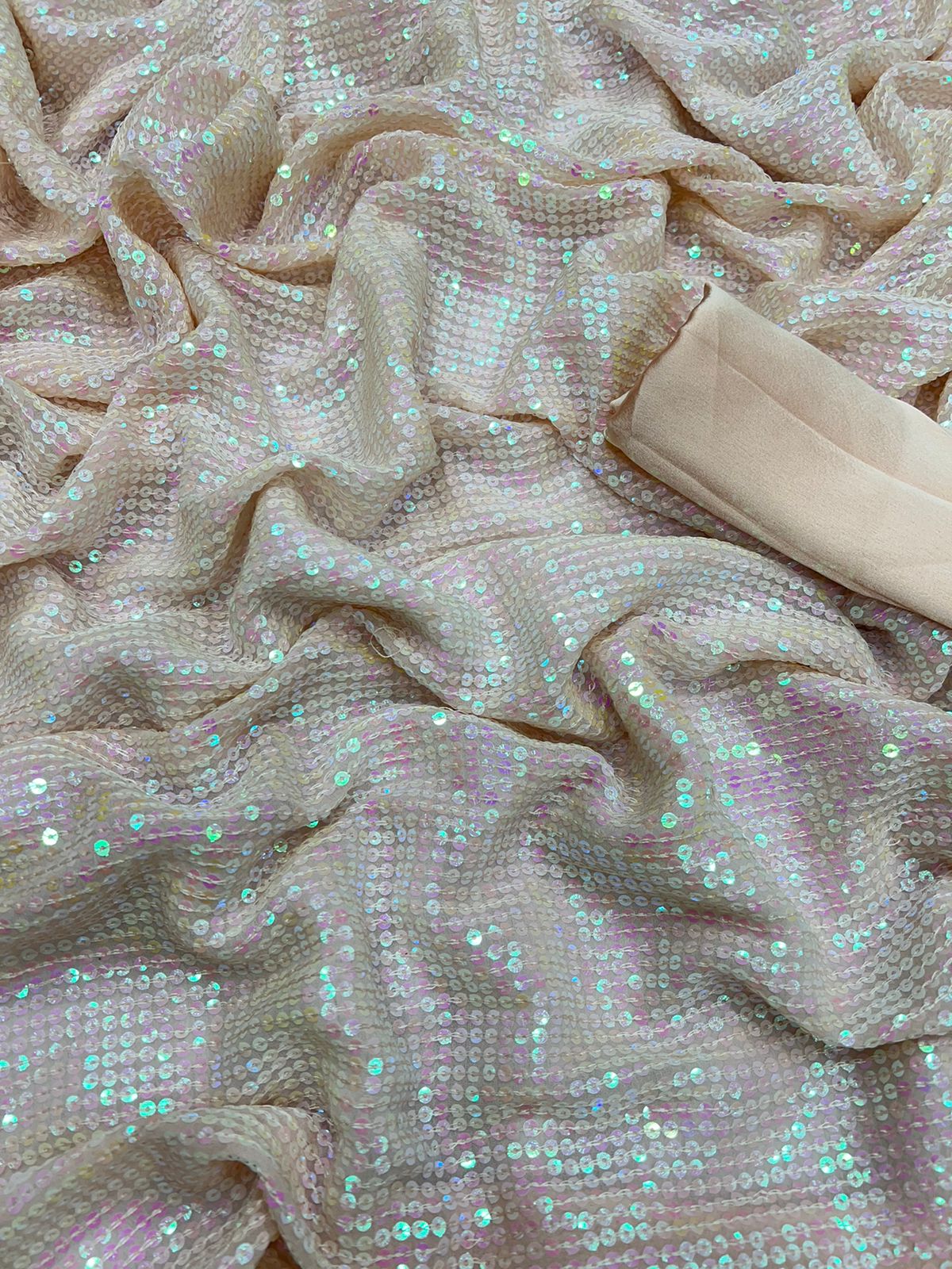 CHERRY PINK COLOR HANDCRAFTED SEQUINS EMBROIDERY WORK SAREE