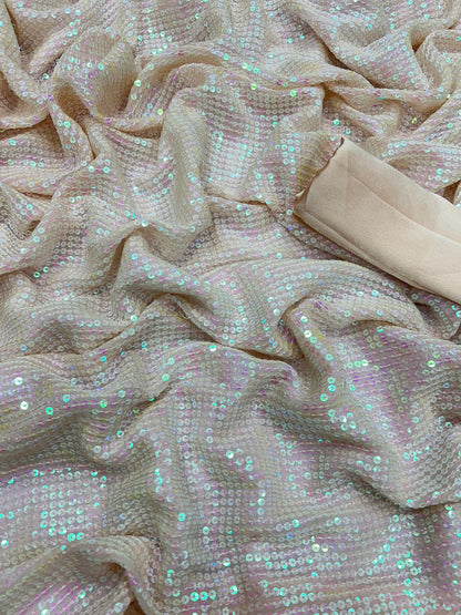 CHERRY PINK COLOR HANDCRAFTED SEQUINS EMBROIDERY WORK SAREE