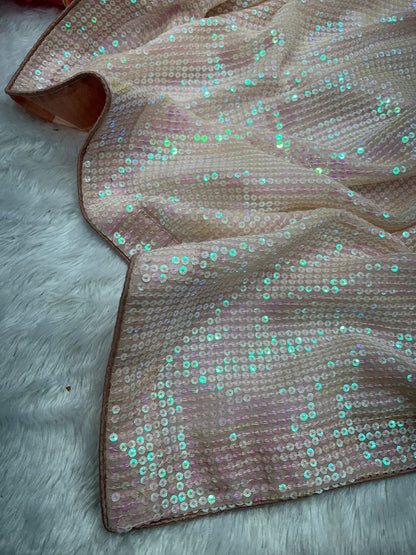 CHERRY PINK COLOR HANDCRAFTED SEQUINS EMBROIDERY WORK SAREE