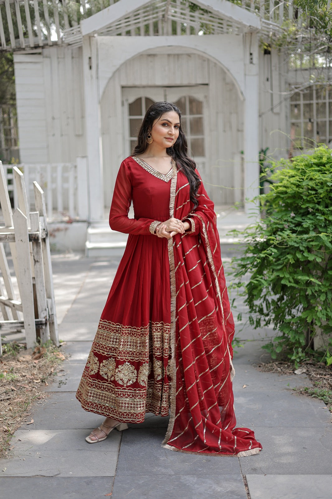 MAROON  COLOR DESIGNER SPARKLING FULLY STITCHED ANARKALI GOWN WITH DUPATTA