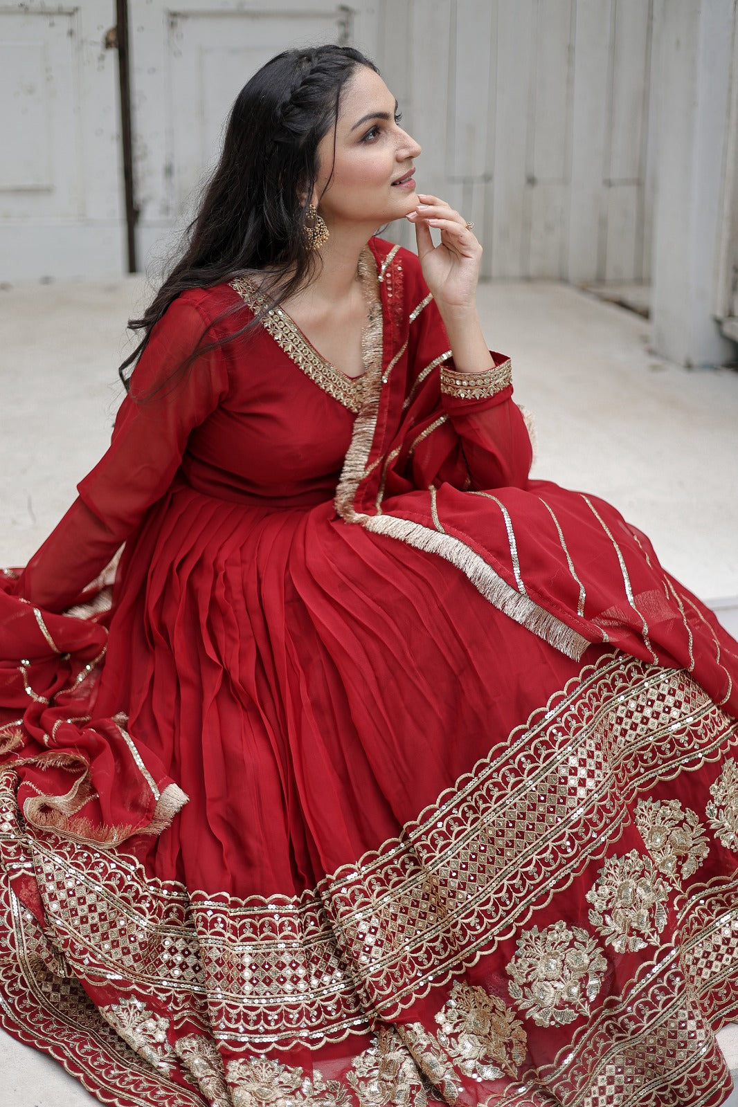 MAROON  COLOR DESIGNER SPARKLING FULLY STITCHED ANARKALI GOWN WITH DUPATTA