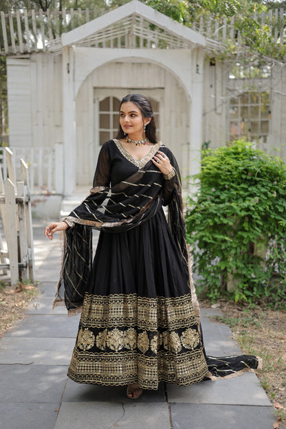 BLACK COLOR DESIGNER SPARKLING FULLY STITCHED ANARKALI GOWN WITH DUPATTA