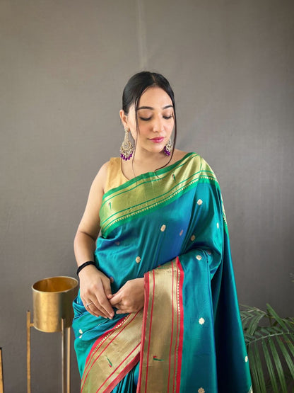 SKY BLUE COLOR GANGA JAMUNA COMBINATION WITH PAITHANI SILK SAREE