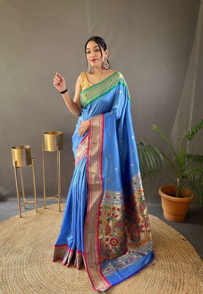 SKY BLUE COLOR GANGA JAMUNA COMBINATION WITH PAITHANI SILK SAREE