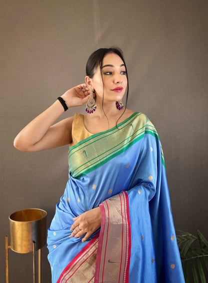 SKY BLUE COLOR GANGA JAMUNA COMBINATION WITH PAITHANI SILK SAREE