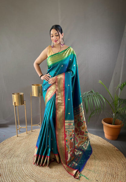 SKY BLUE COLOR GANGA JAMUNA COMBINATION WITH PAITHANI SILK SAREE