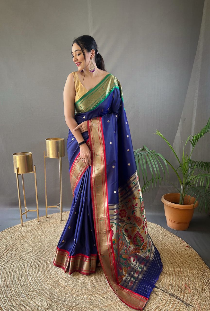 SKY BLUE COLOR GANGA JAMUNA COMBINATION WITH PAITHANI SILK SAREE