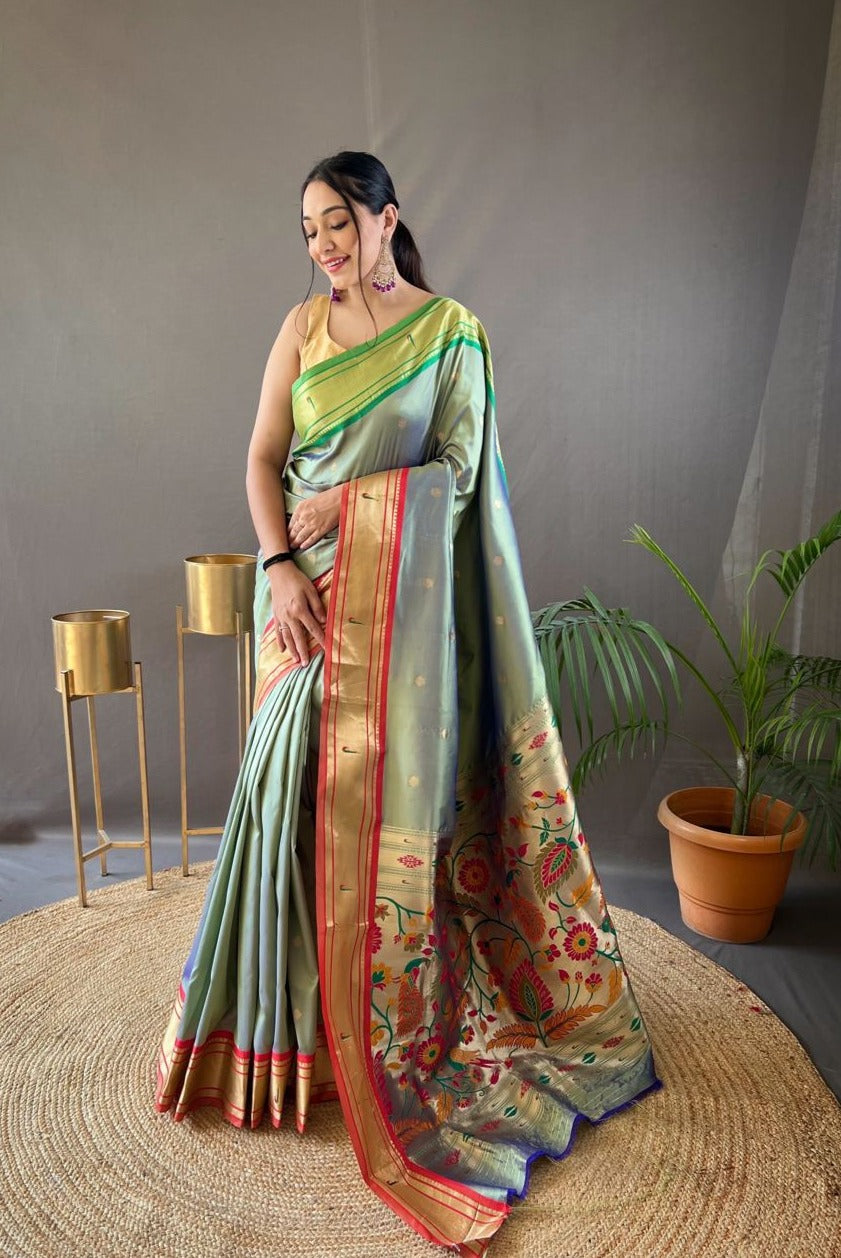 SKY BLUE COLOR GANGA JAMUNA COMBINATION WITH PAITHANI SILK SAREE