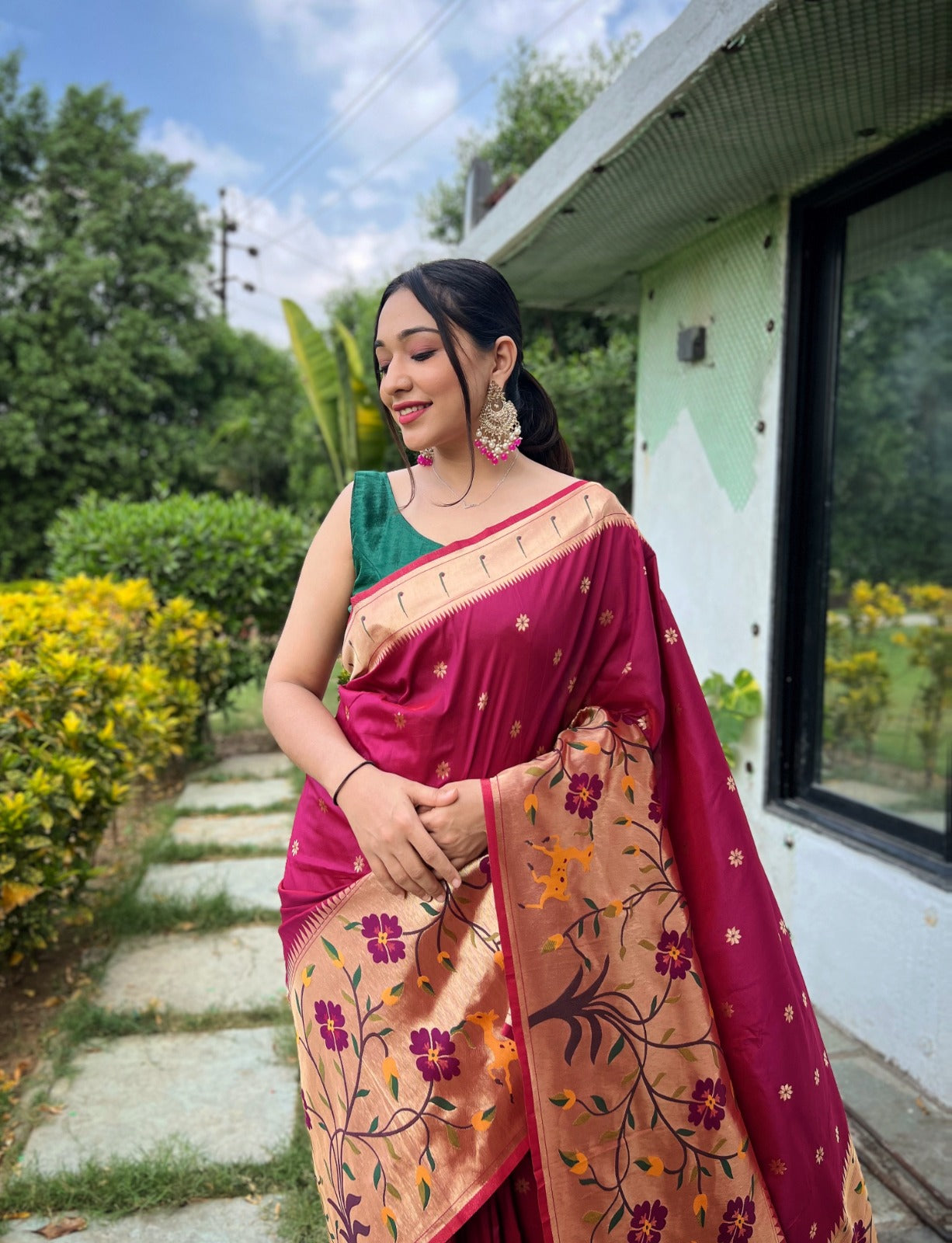 TRADITIONAL MAROON COLOR PURE PAITHANI SILK SAREE