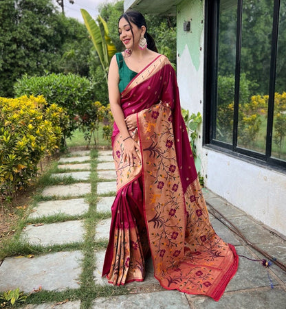 TRADITIONAL MAROON COLOR PURE PAITHANI SILK SAREE