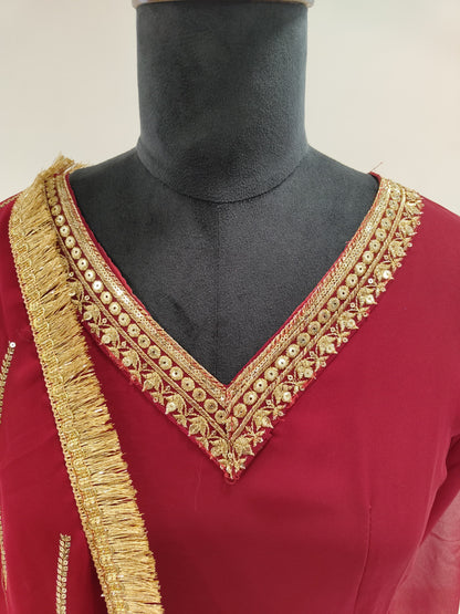 MAROON  COLOR DESIGNER SPARKLING FULLY STITCHED ANARKALI GOWN WITH DUPATTA
