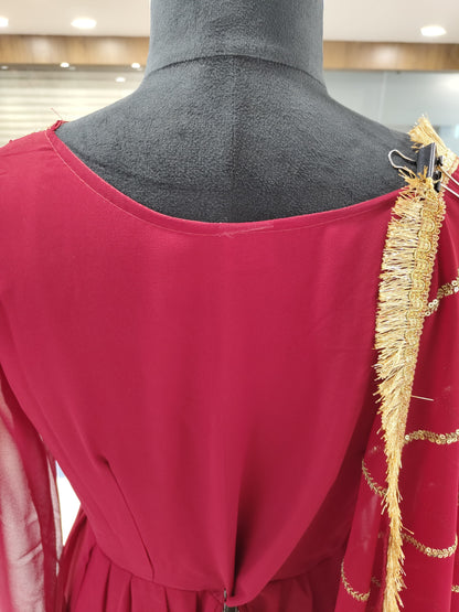 MAROON  COLOR DESIGNER SPARKLING FULLY STITCHED ANARKALI GOWN WITH DUPATTA