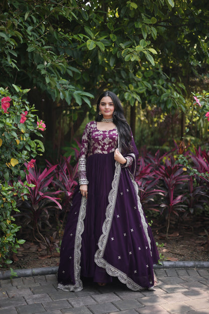 EMPRESS PURPLE JACQUARD VISCOSE WITH SOFT GEORGETTE ANARKALI GOWN WITTTH DUPATTA