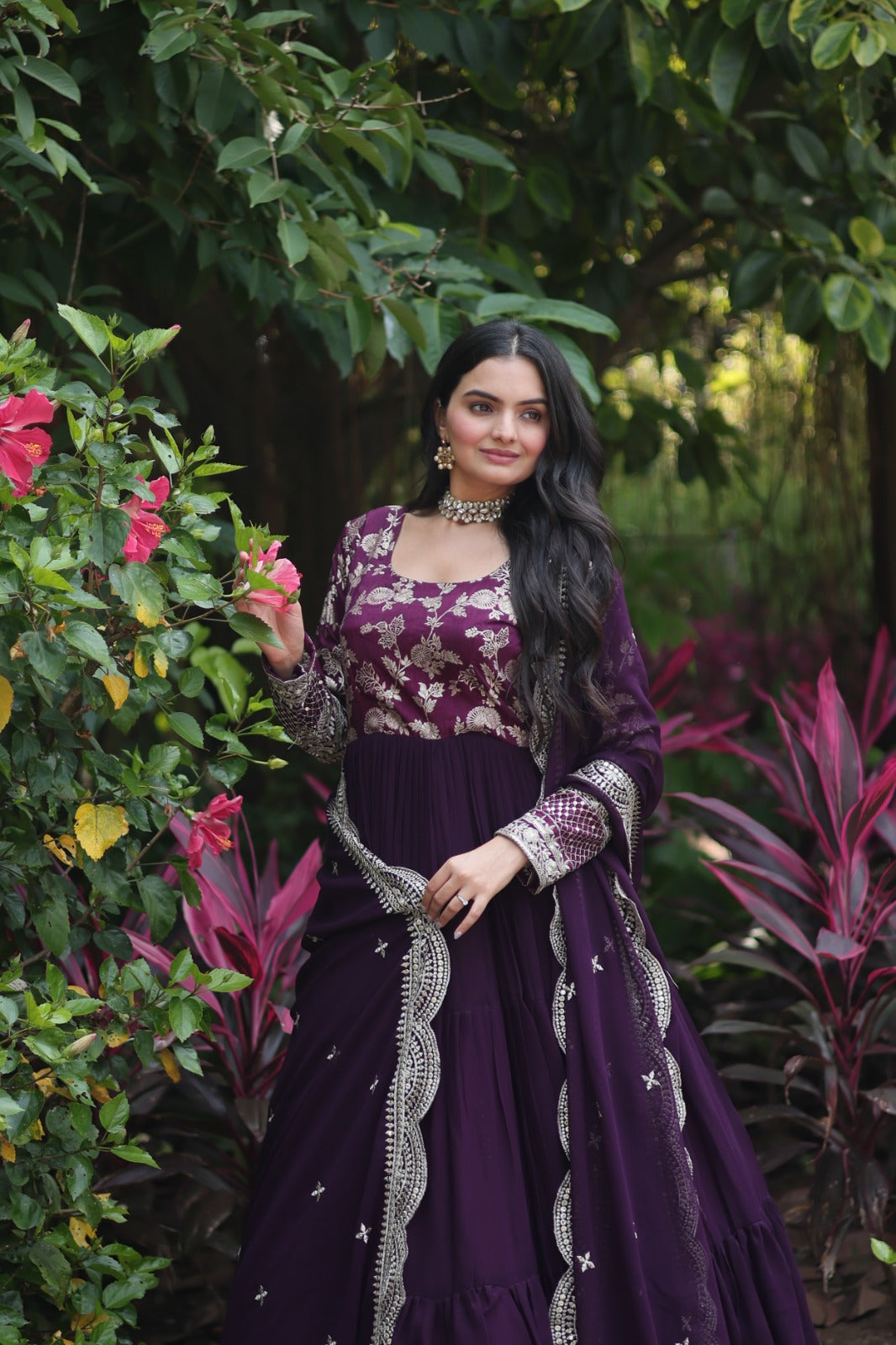 EMPRESS PURPLE JACQUARD VISCOSE WITH SOFT GEORGETTE ANARKALI GOWN WITTTH DUPATTA