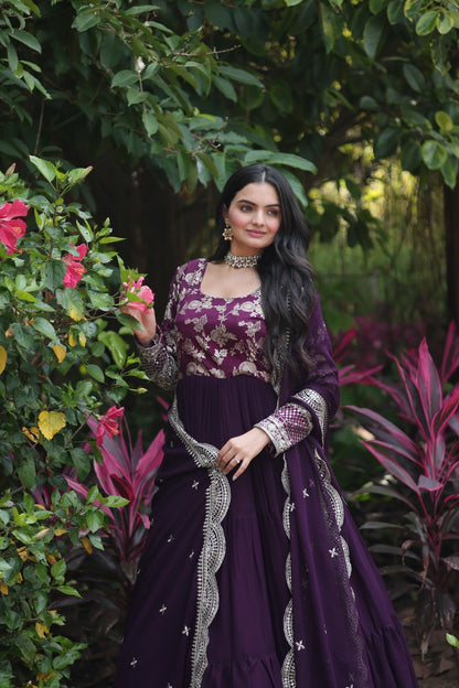 EMPRESS PURPLE JACQUARD VISCOSE WITH SOFT GEORGETTE ANARKALI GOWN WITTTH DUPATTA