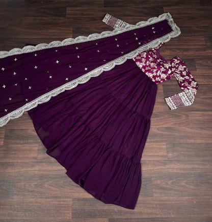 EMPRESS PURPLE JACQUARD VISCOSE WITH SOFT GEORGETTE ANARKALI GOWN WITTTH DUPATTA
