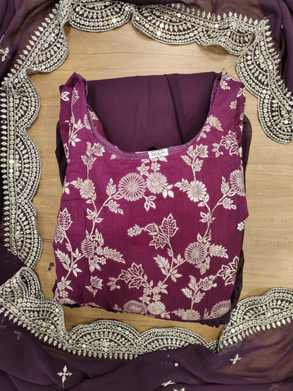 EMPRESS PURPLE JACQUARD VISCOSE WITH SOFT GEORGETTE ANARKALI GOWN WITTTH DUPATTA