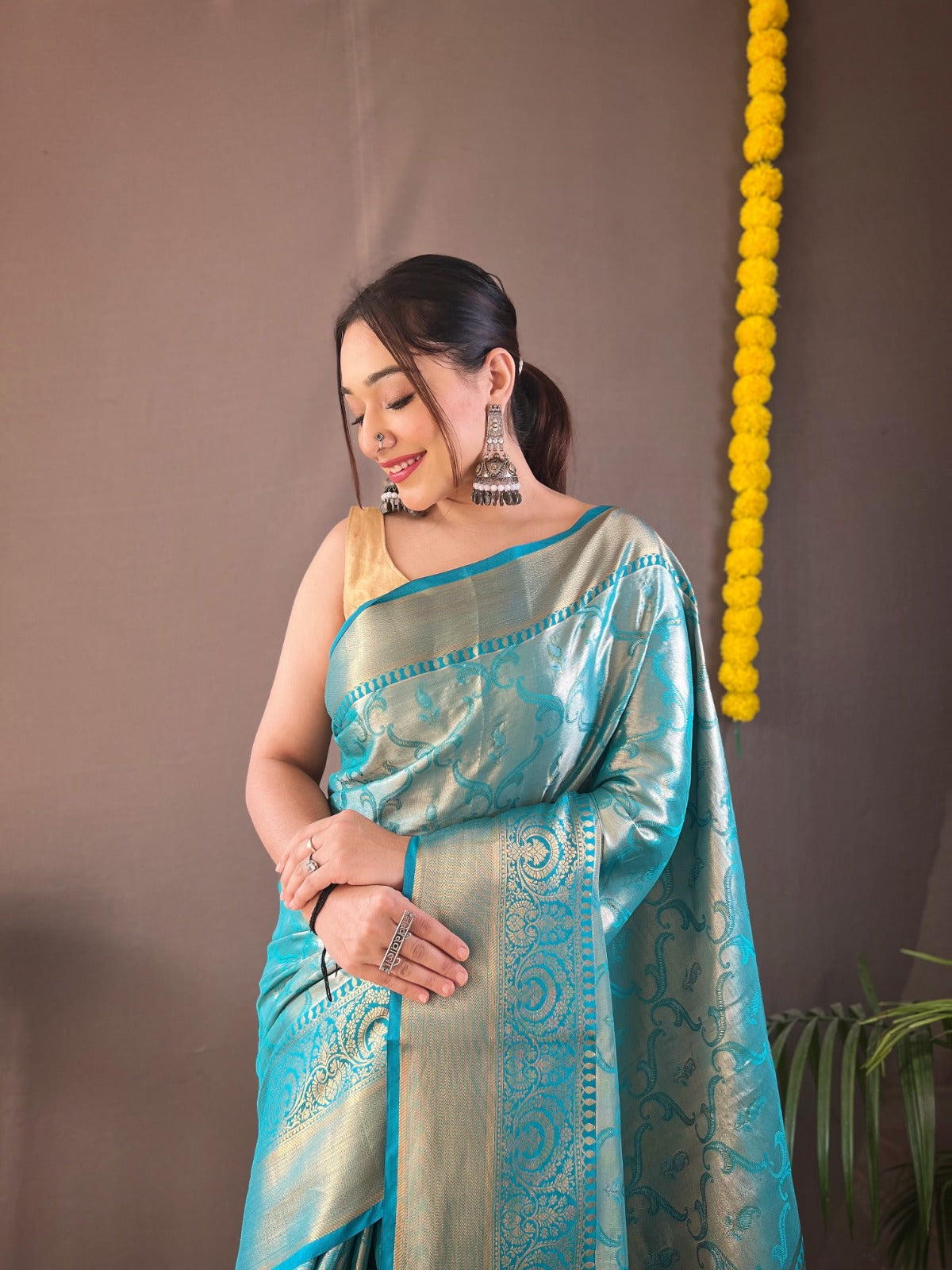 DIFFERENT ZARI WEAVING WITH KANCHIPURAM SILK  GREEN COLOR SAREE