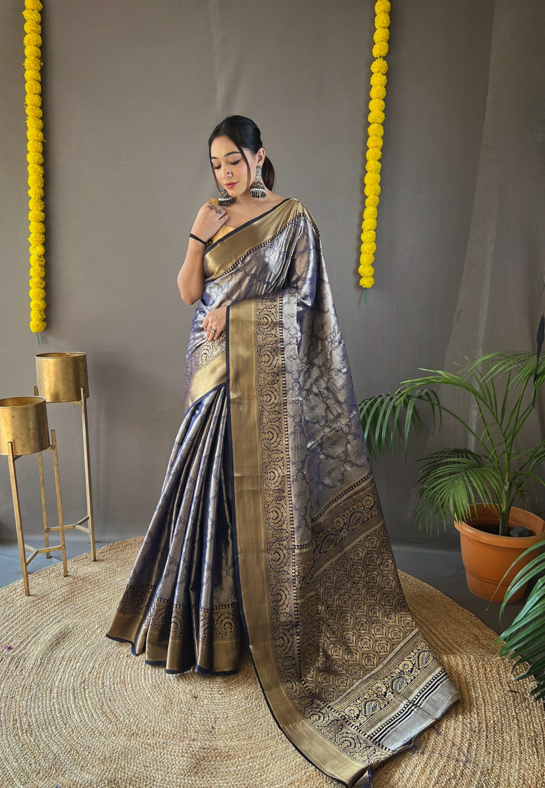 DIFFERENT ZARI WEAVING WITH KANCHIPURAM SILK  GREEN COLOR SAREE