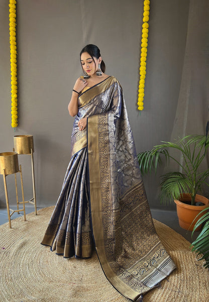 DIFFERENT ZARI WEAVING WITH KANCHIPURAM SILK  GREEN COLOR SAREE
